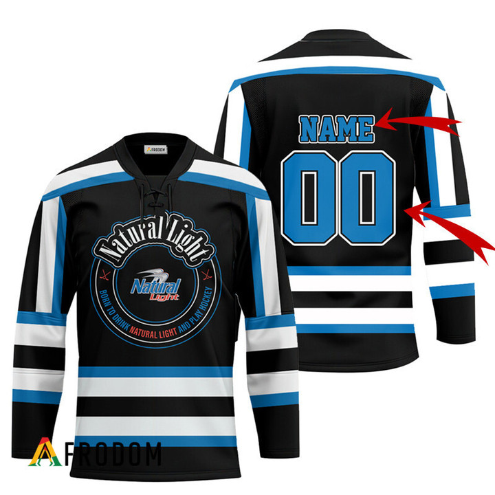 Personalized Black Born To Drink Natural Light and Play Hockey Jersey