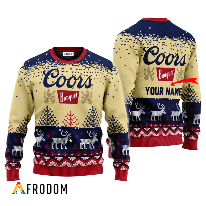 Personalized Coors Banquet Reindeer Ugly Sweater