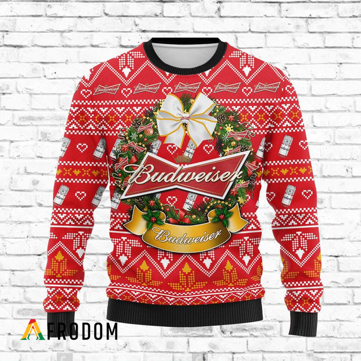 Wreath Budweiser Beer Christmas Sweater