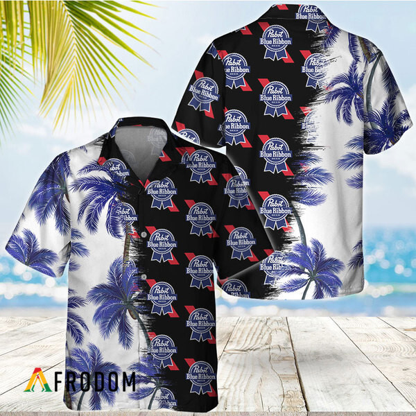 Black Pabst Blue Ribbon Match Palm Trees Hawaiian Shirt