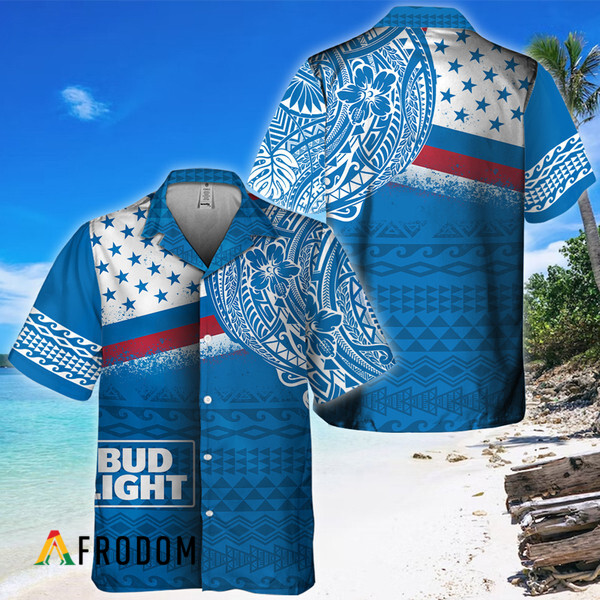 Polynesian Blue Bud Light Beer Hawaiian Shirt