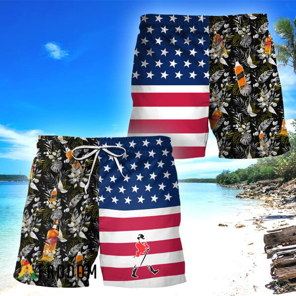 Johnnie Walker Flower American Flag Hawaiian Shorts