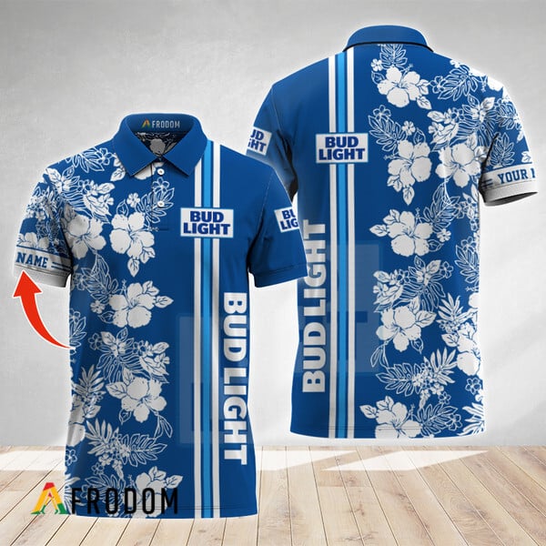 Personalized Tropical Flowers Bud Light Polo Shirt