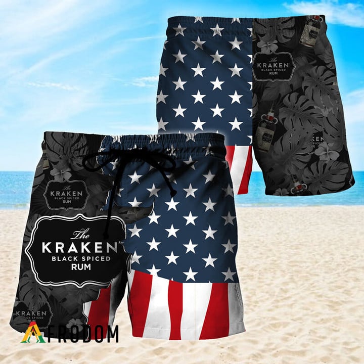 USA Tropical Flag Kraken Rum Hawaiian Shorts