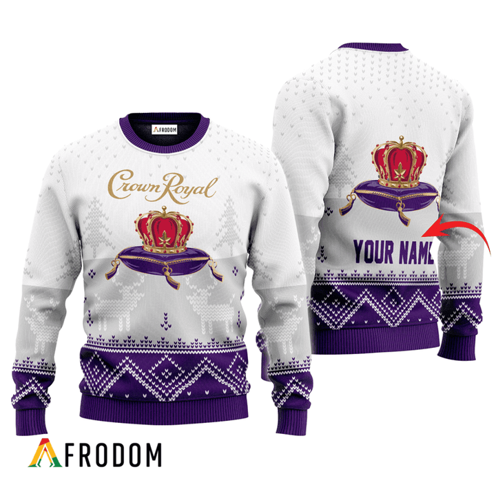 Personalized Crown Royal White Reindeer Ugly Sweater