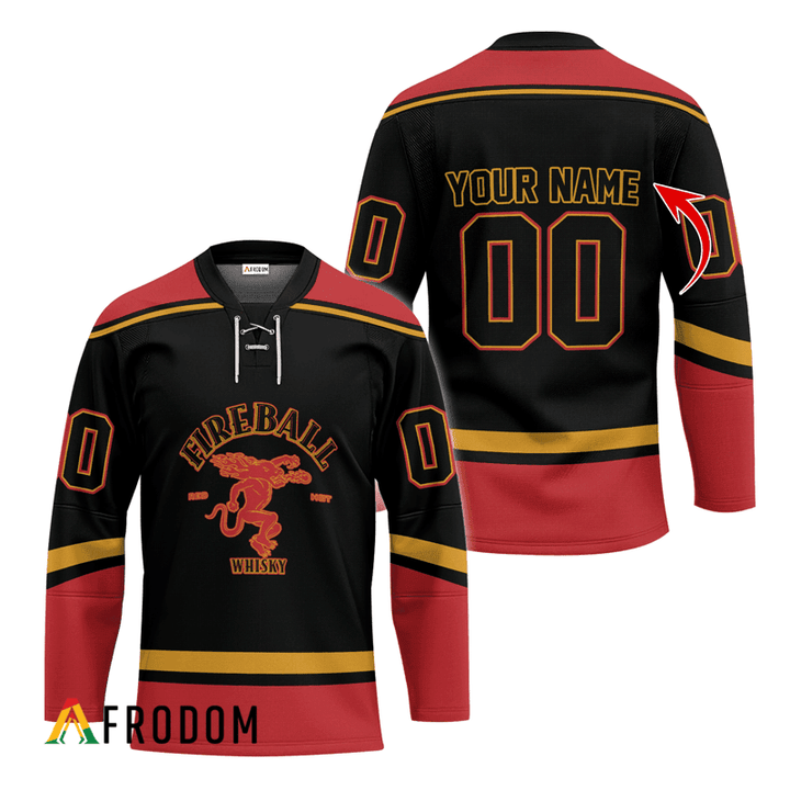 Personalized Fireball Whiskey Black And Red Hockey Jersey