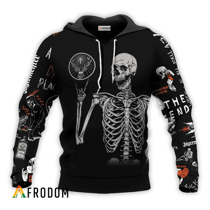 Jagermeister Rock And Roll Skeleton Skull Hoodie & Zip Hoodie