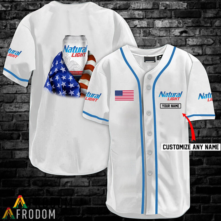 Personalized Vintage White USA Flag Natural Light Jersey Shirt