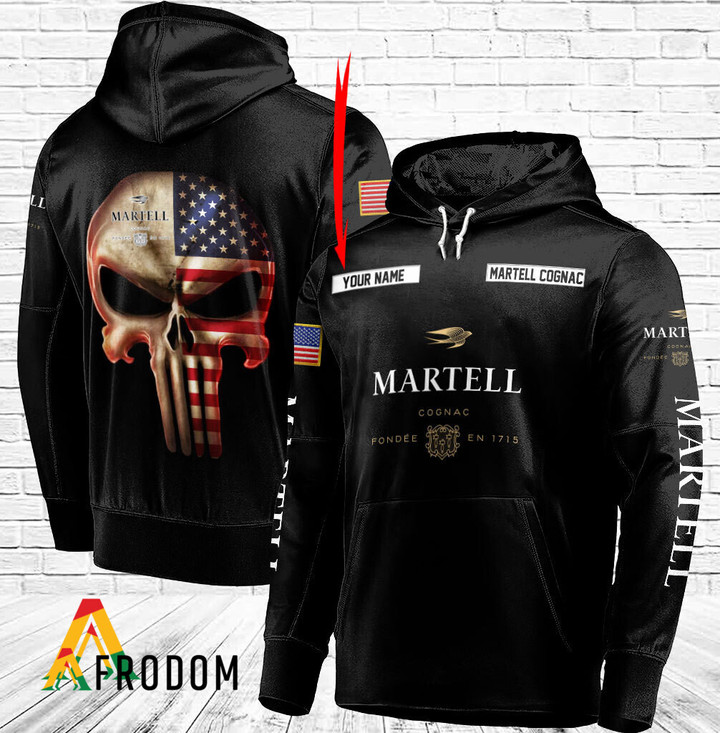 Personalized Black USA Flag Skull Martell Cognac Hoodie