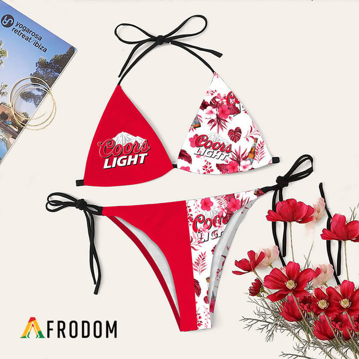 Coors Light Tropical Floral Bikini Set Swimsuit Beach