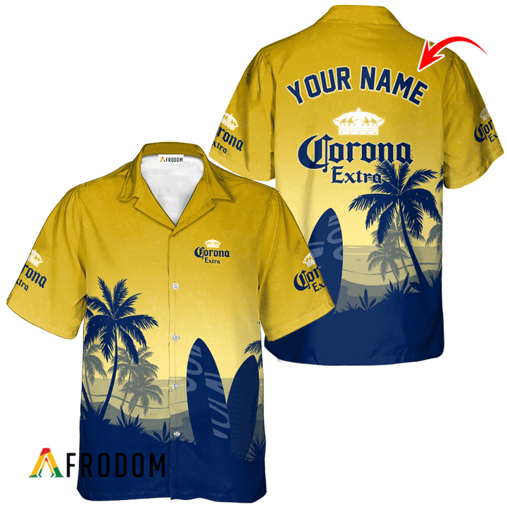 Personalized Corona Extra Palm Tree Surfboard Hawaiian Shirt