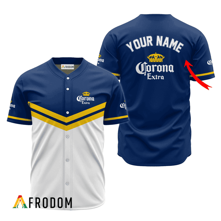 Personalized Corona Extra Blue And White Baseball Jersey