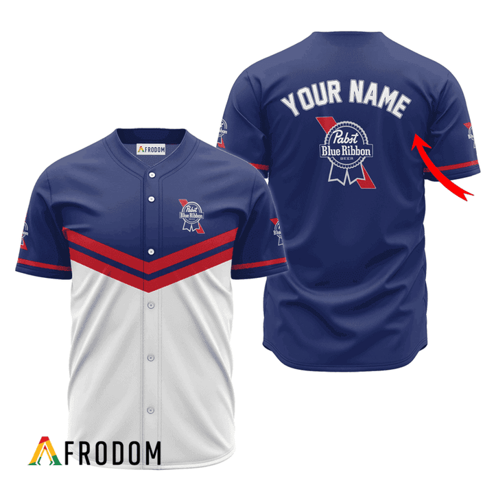 Personalized Pabst Blue Ribbon And White Baseball Jersey