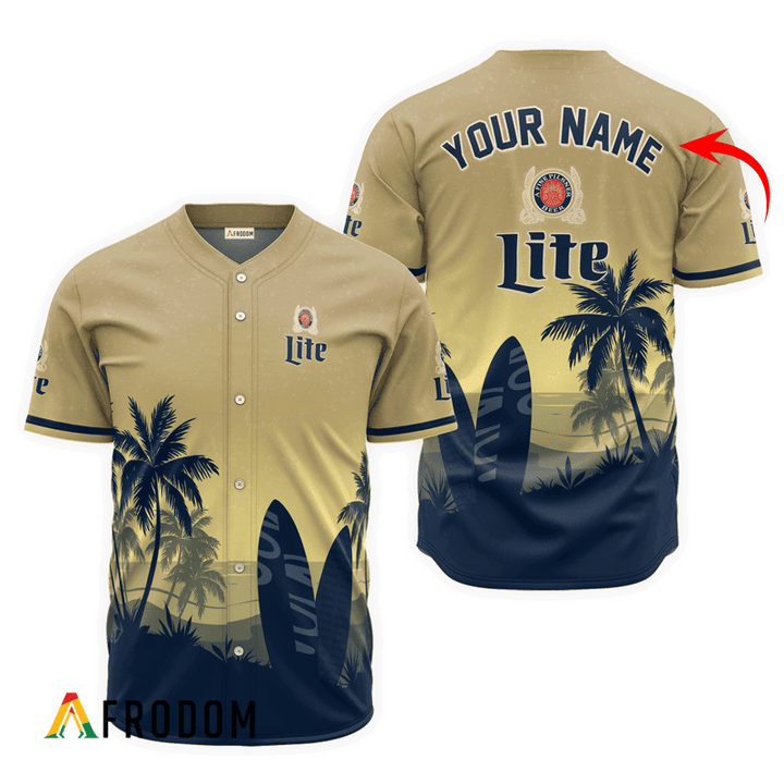 Personalized Miller Lite Palm Tree Surfboard Baseball Jersey