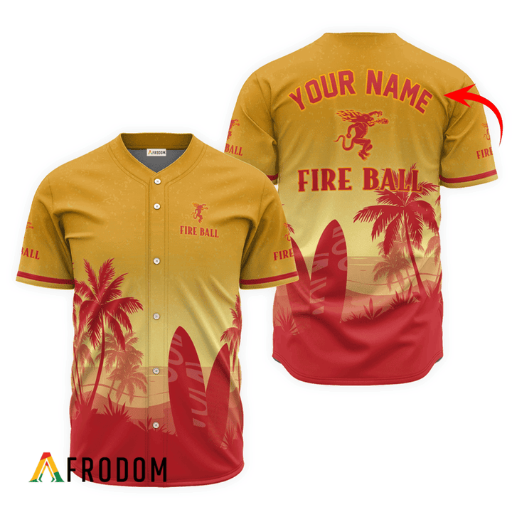 Personalized Fireball Whiskey Palm Tree Surfboard Baseball Jersey