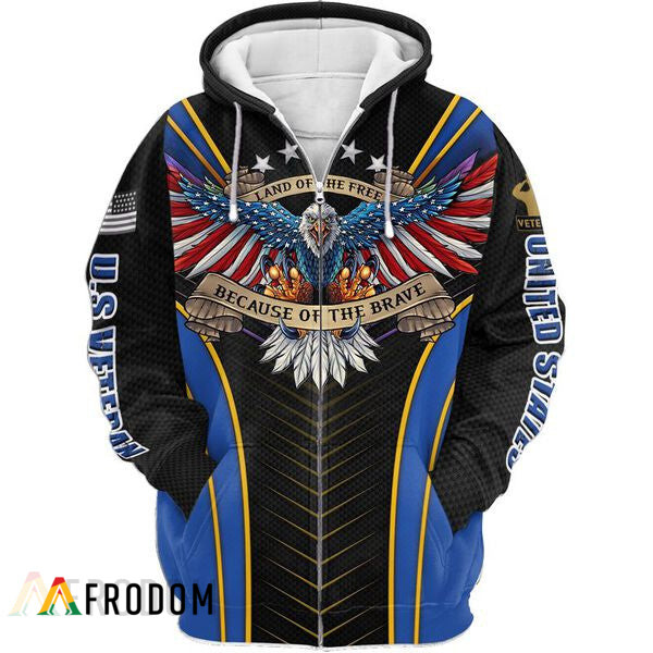 Blue Land Of The Free Because Of The Brave US Veteran Zip Hoodie