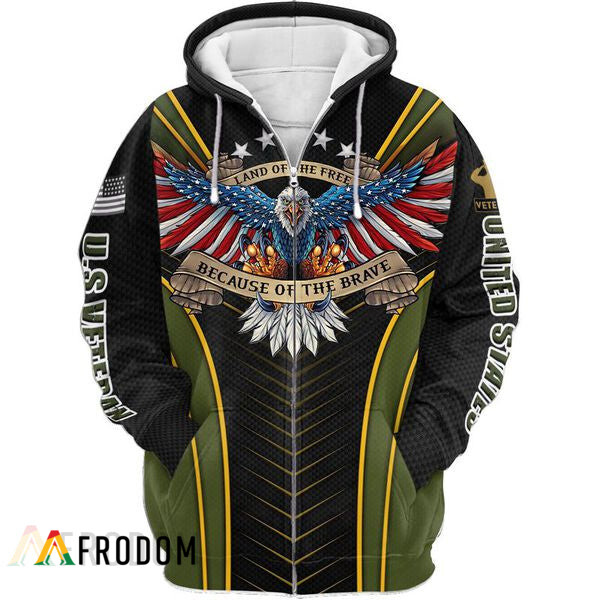 Green Land Of The Free Because Of The Brave US Veteran Zip Hoodie