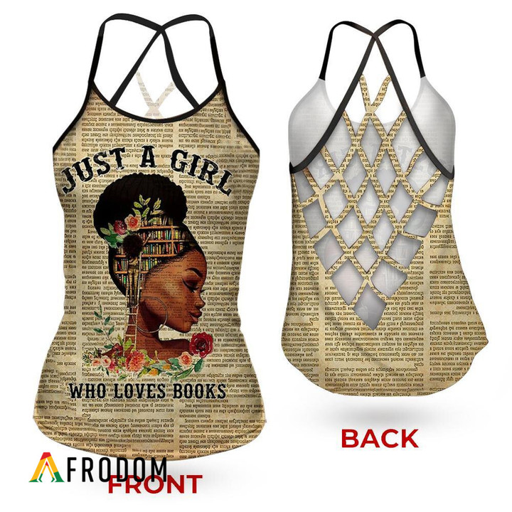 Just A Girl Who Loves Books Criss-Cross Open Back Tank Top