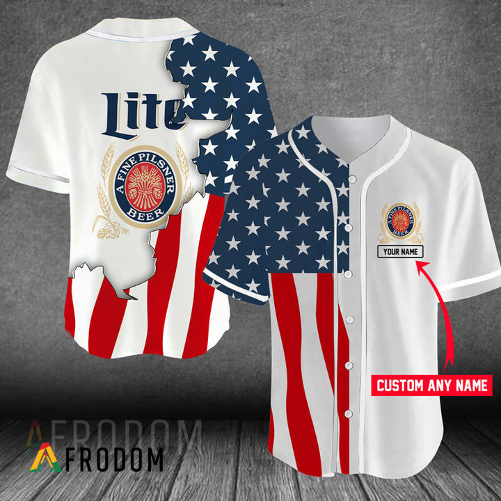 Personalized US Flag Miller Lite Baseball Jersey