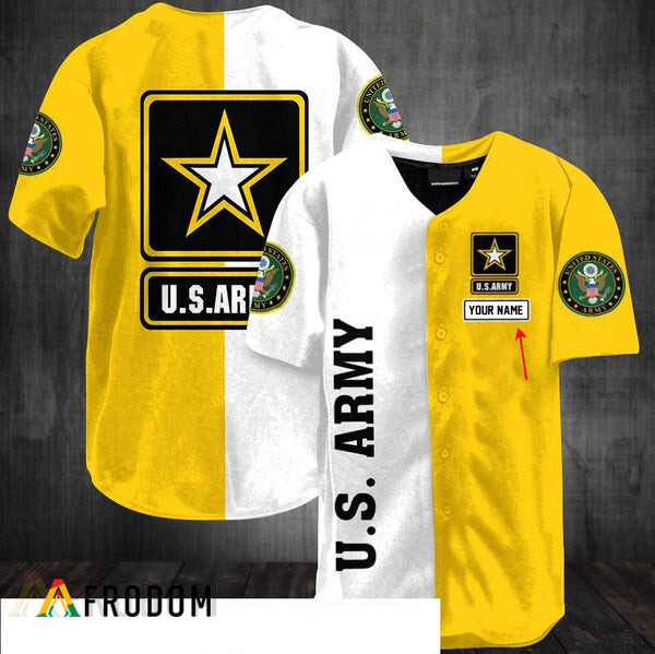 Personalized White Yellow US Army Veteran Baseball Jersey