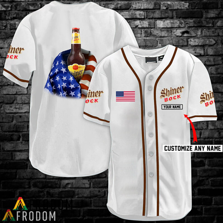 Personalized Vintage White USA Flag Shiner Bock Beer Jersey Shirt