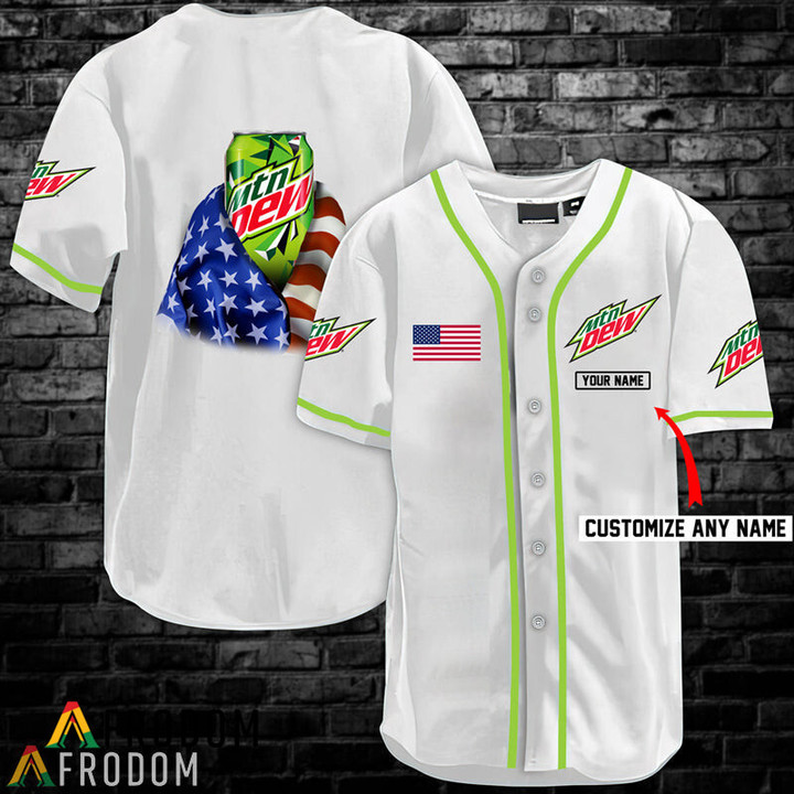 Personalized Vintage White USA Flag Mountain Dew Jersey Shirt
