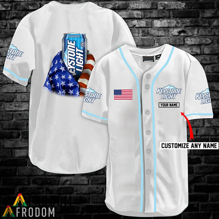 Personalized Vintage White USA Flag Keystone Light Jersey Shirt