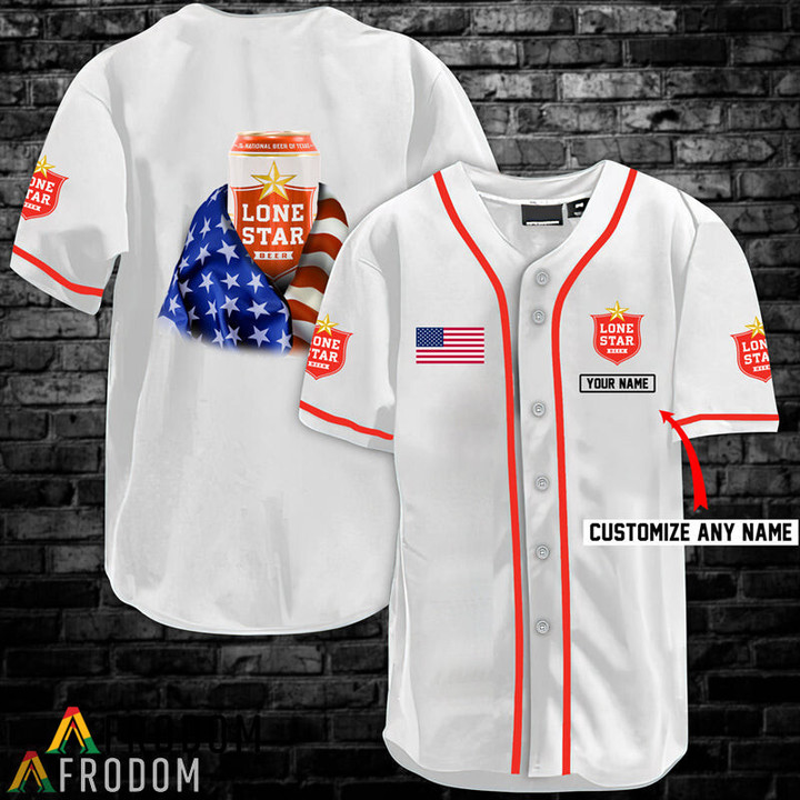 Personalized Vintage White USA Flag Lone Star Beer Jersey Shirt