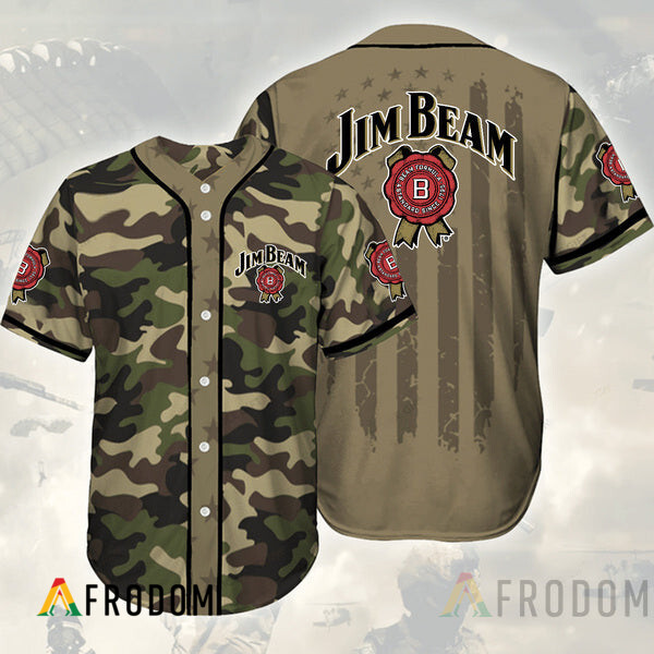 Camouflage Green Brown Jim Beam Baseball Jersey