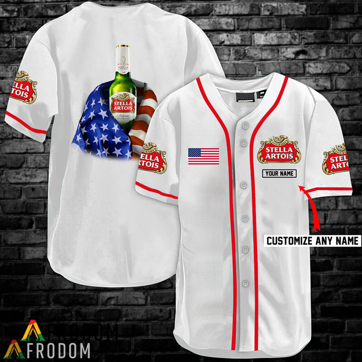 Personalized Vintage White USA Flag Stella Artois Jersey Shirt