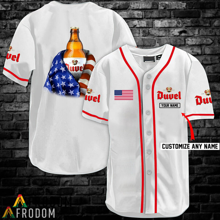 Personalized Vintage White USA Flag Duvel Jersey Shirt