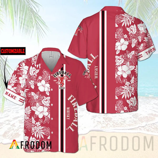 Personalized Tropical Hibiscus Fireball Button Shirt