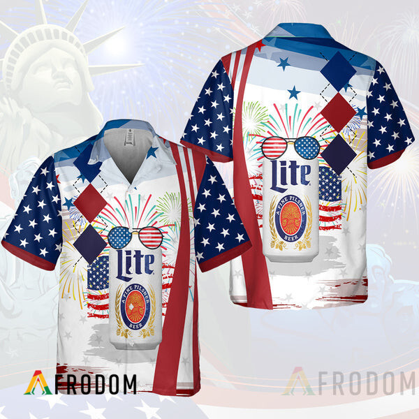 USA Flag Fireworks Independence Day Miller Lite Hawaii Shirt