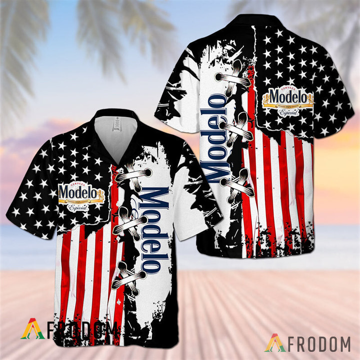Vintage USA Flag Modelo Beer Hawaiian Shirt