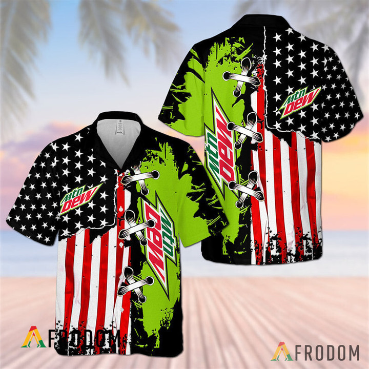 Vintage USA Flag Mountain Dew Hawaiian Shirt