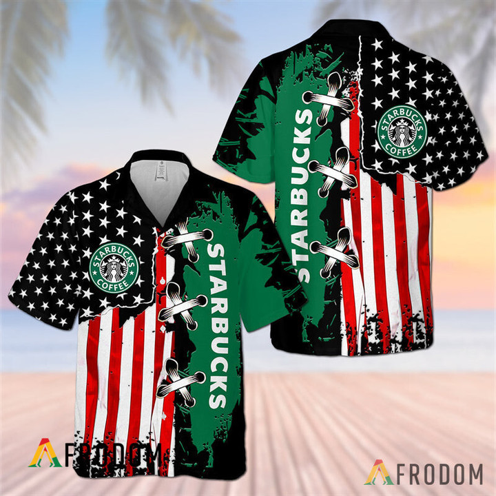 Vintage USA Flag Starbucks Hawaiian Shirt