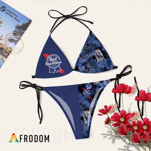 Tropical Floral Pabst Blue Ribbon Bikini Set Swimsuit Jumpsuit Beach