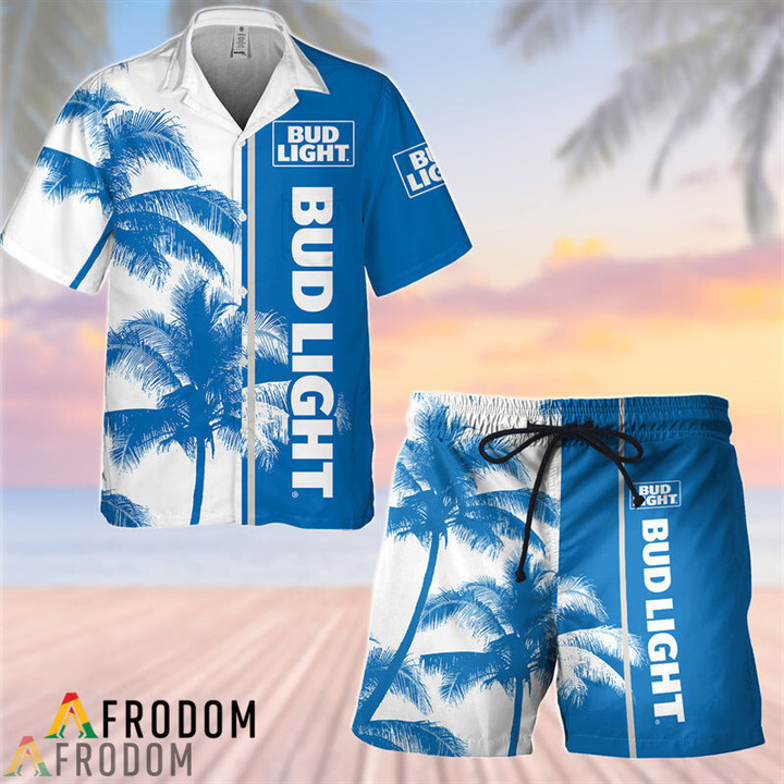 Tropical Palm Bud Light Hawaiian Shirt And Shorts Set