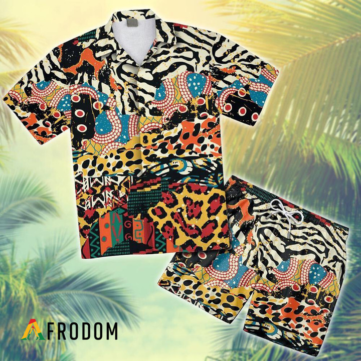 African Patchwork Hawaiian Shirt And Shorts Set