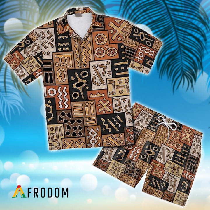 African Pattern Hawaiian Shirt And Shorts Set