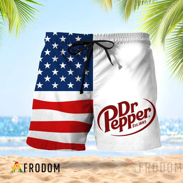 Vintage USA Flag Fourth Of July Dr Pepper Hawaiian Shorts