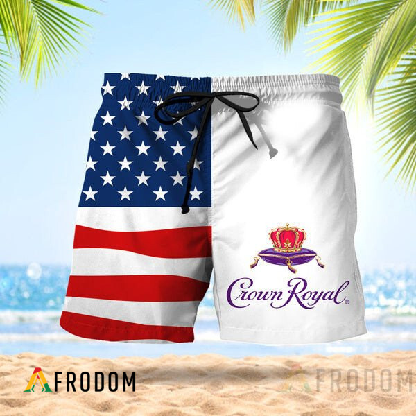 Vintage USA Flag Fourth Of July Crown Royal Hawaiian Shorts