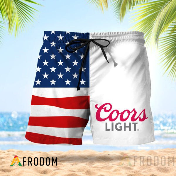 Vintage USA Flag Fourth Of July Coors Light Hawaiian Shorts