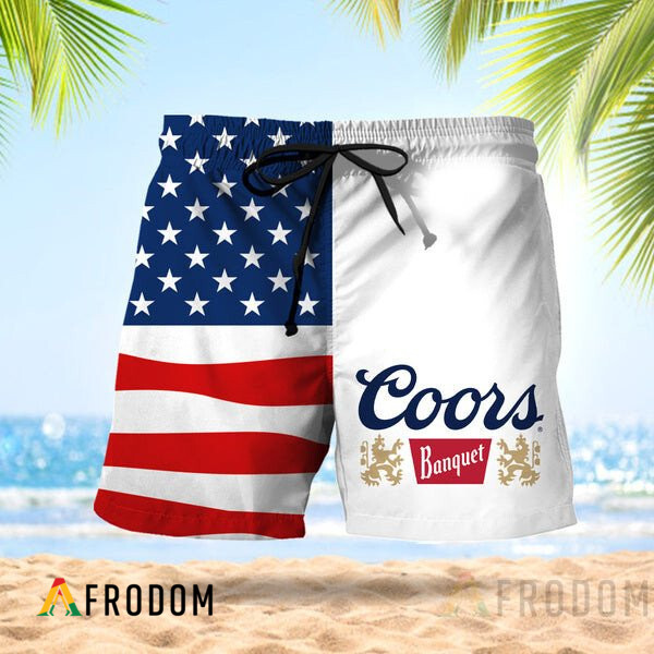 Vintage USA Flag Fourth Of July Coors Banquet Hawaiian Shorts