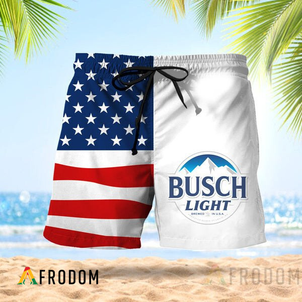 Vintage USA Flag Fourth Of July Busch Light Hawaiian Shorts