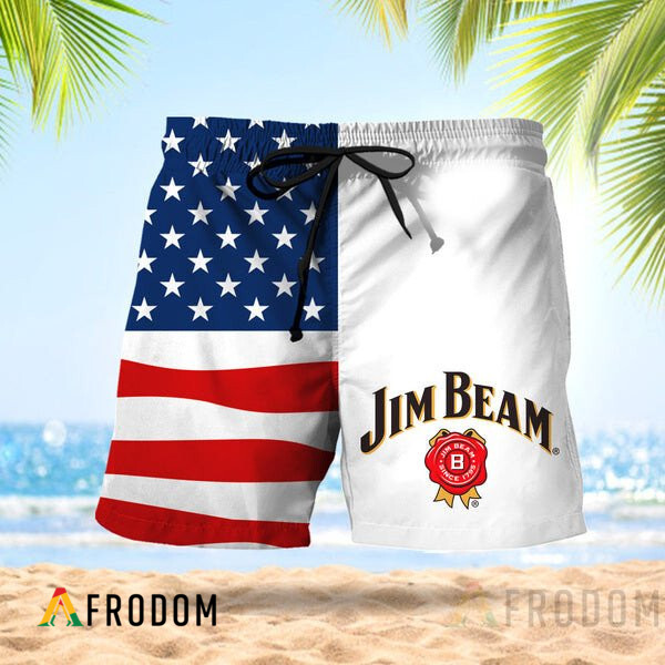 Vintage USA Flag Fourth Of July Jim Beam Hawaiian Shorts