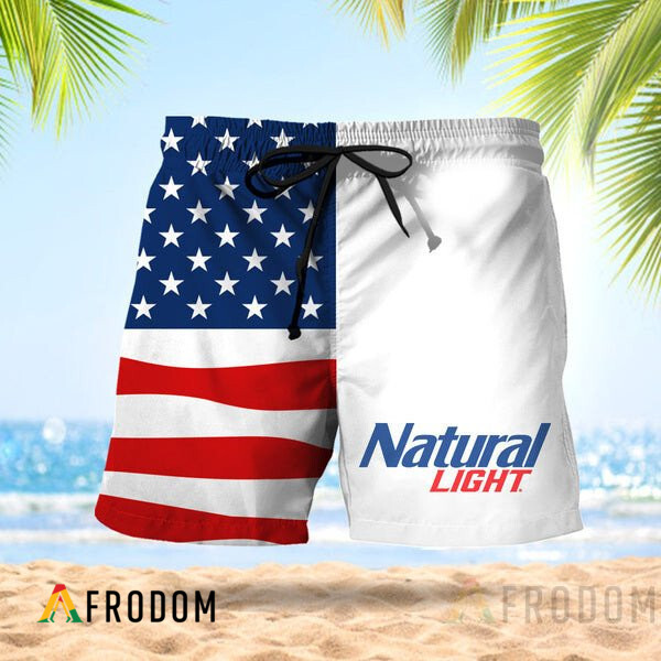 Vintage USA Flag Fourth Of July Natural Light Hawaiian Shorts