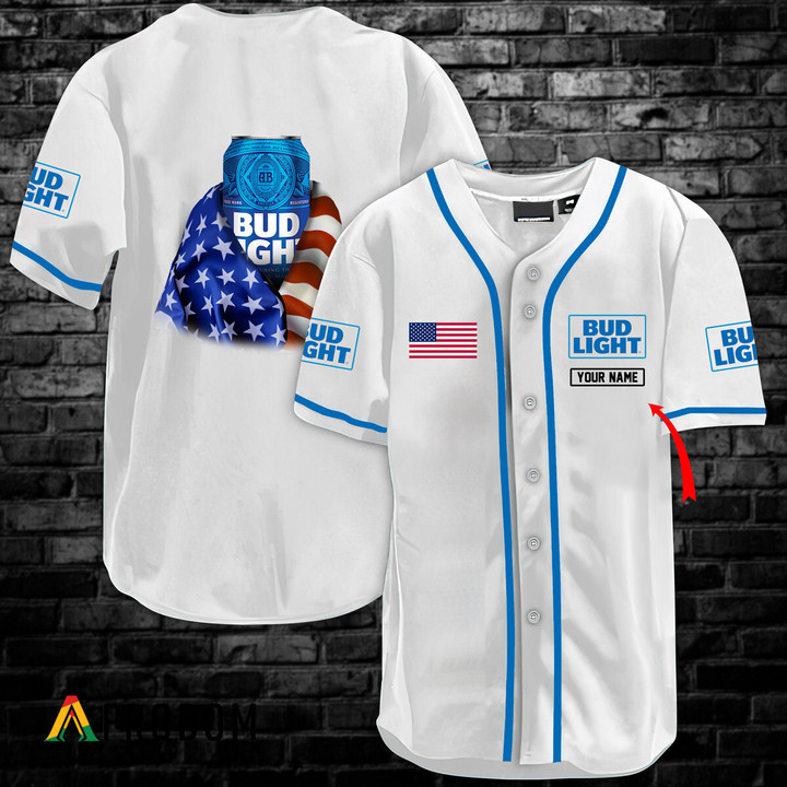 Personalized Vintage White USA Flag Bud Light Jersey Shirt