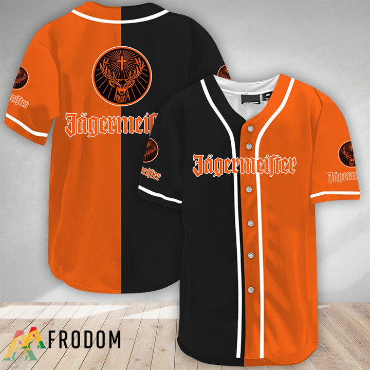 Black And Orange Split Jagermeister Baseball Jersey