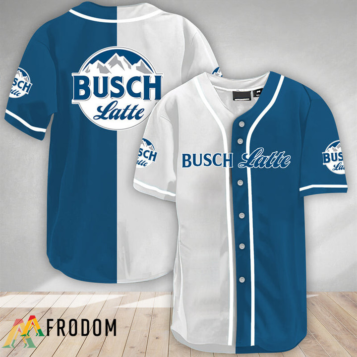 White And Blue Split Busch Latte Baseball Jersey